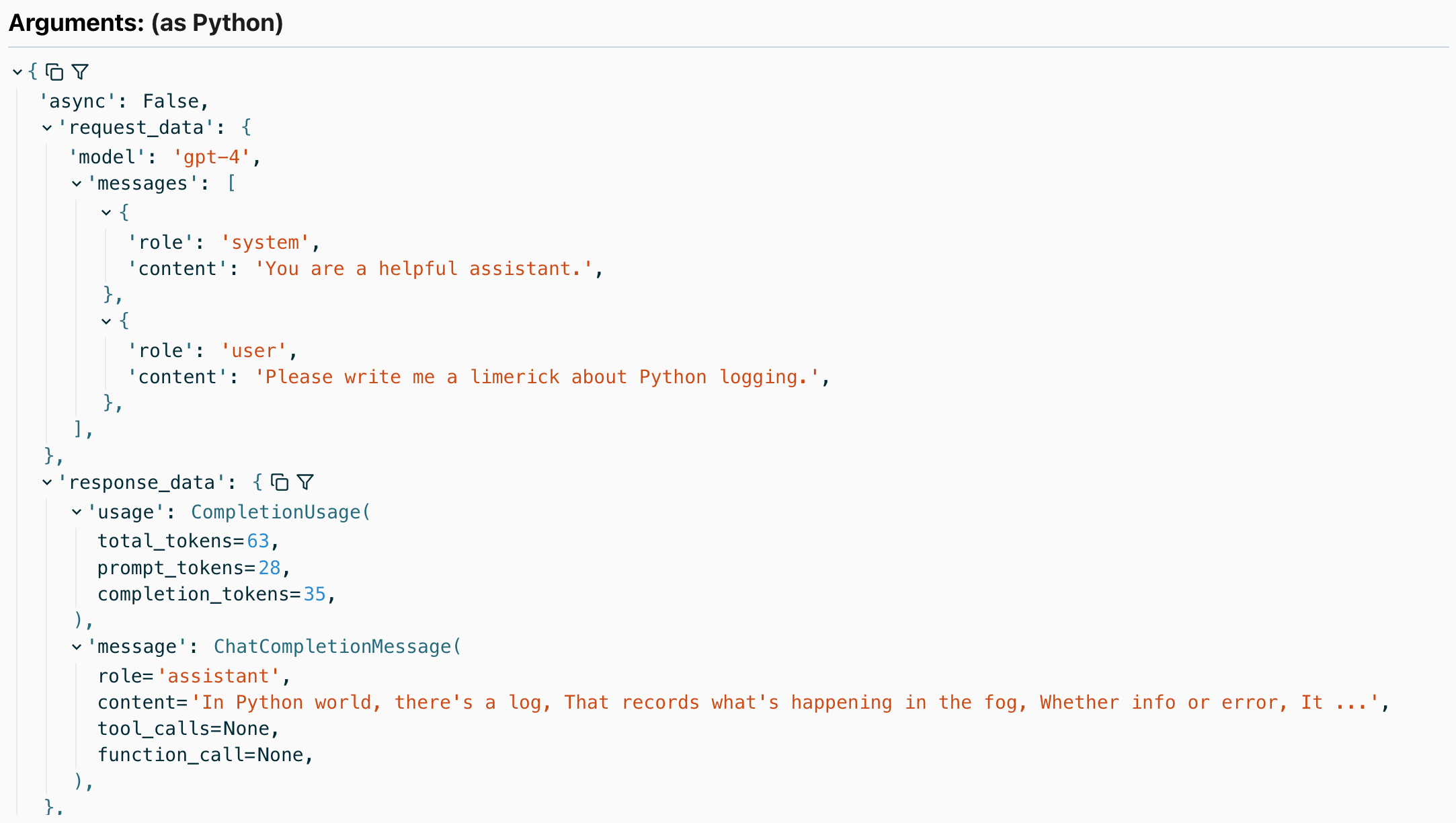 Logfire OpenAI Arguments